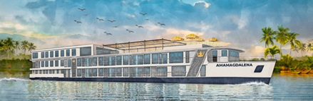 Imagen artística del crucero fluvial AmaMagdalena navegando por el río. Fuente: AmaWaterways.