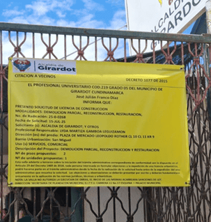 Aviso solicitud de Licencia de construcción PEMP Girardot