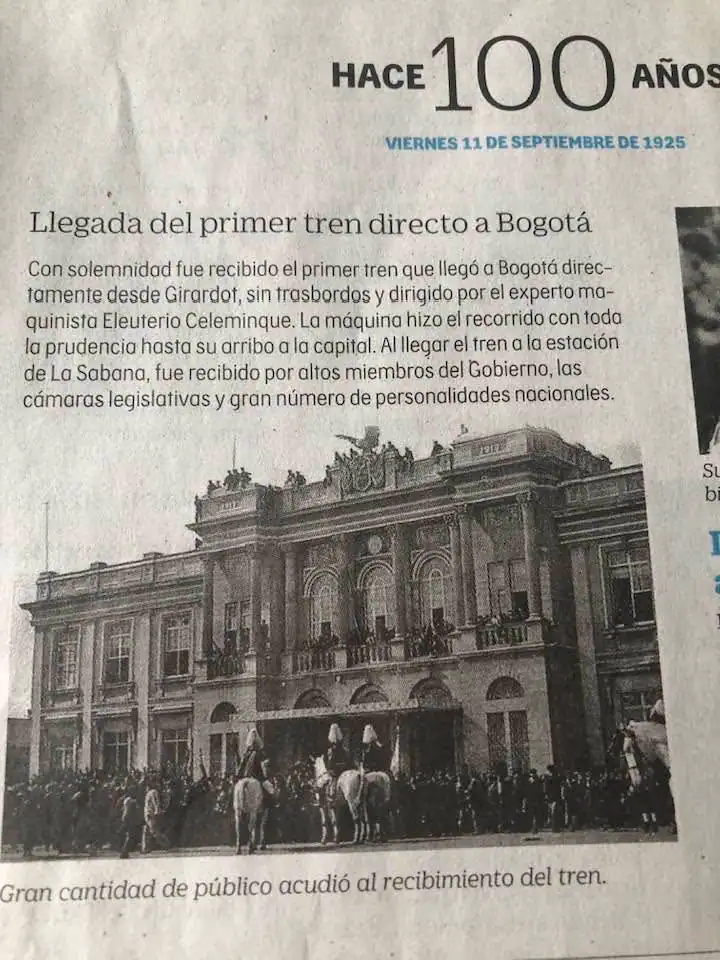 Llegada tren Girardot Bogota 100 años