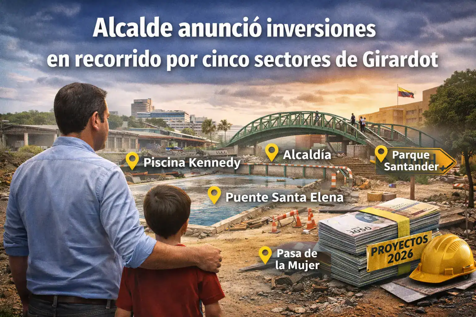 Anuncios de obras en infraestructura realizados por el alcalde de Girardot durante recorridos por la ciudad en 2026